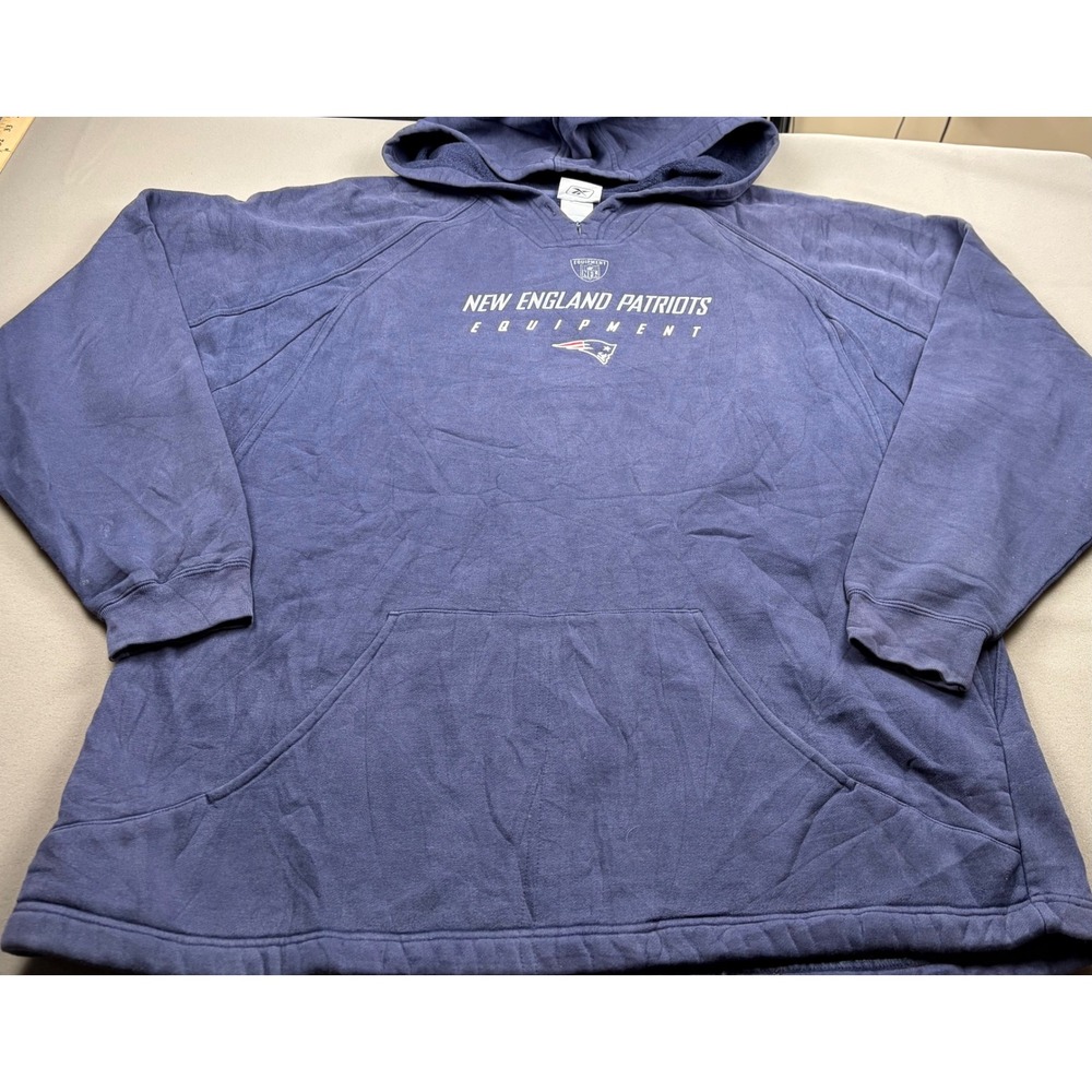 New England Patriots Reebok NFL Equipment Hoodie Navy Blue Mens XL Pullover